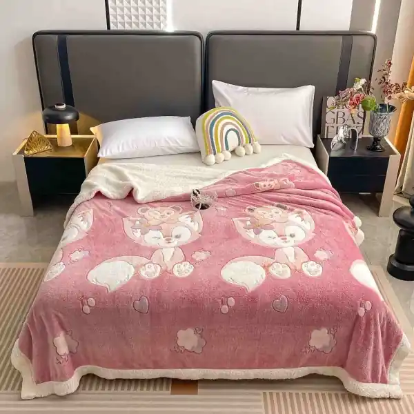 JoJo Home, Patura cocolino dubla cu blanita, 200x230 cm, roz/alb, PDBJ-113 Popular