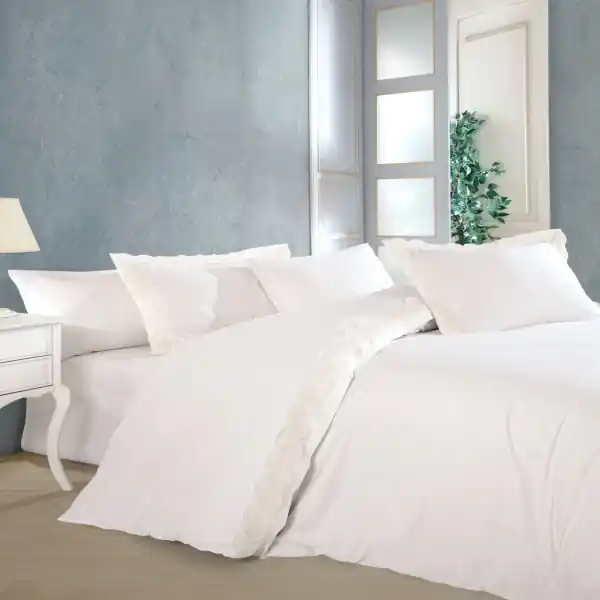 Discount Dantela Vita, lenjerie de pat 2 persoane, cu broderie, bumbac poplin, 6 piese, alb, Wendy
