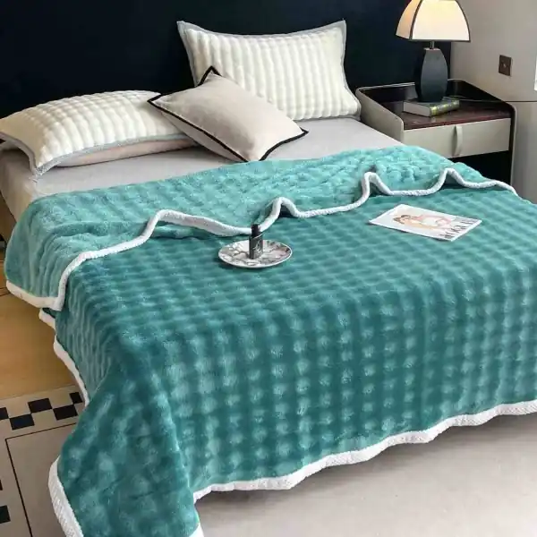 JoJo Home, Patura cocolino cu bordura, pat 2 persoane, 200x230 cm, turquoise, PJ-79 Ultima șansă