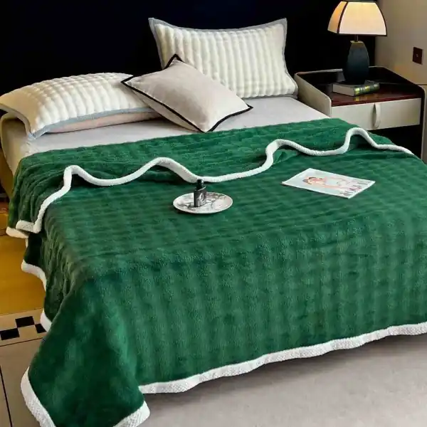 JoJo Home, Patura cocolino cu bordura, pat 2 persoane, 200x230 cm, verde, PJ-80 Popular