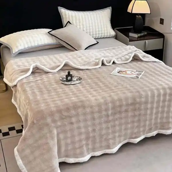 JoJo Home, Patura cocolino cu bordura, pat 2 persoane, 200x230 cm, maro deschis, PJ-85 Reducere extra