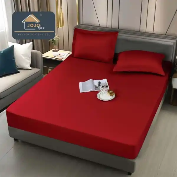 Cumpără acum Husa de pat cu elastic si 2 fete de perna, policoton impermeabil, pat 2 persoane, rosu, HIJ-06