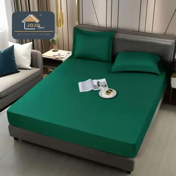 Husa de pat cu elastic si 2 fete de perna, policoton impermeabil, pat 2 persoane, verde, HIJ-09 Plată securizată