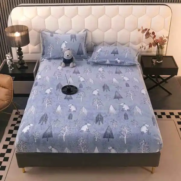 Ultima șansă Husa de pat Cocolino cu elastic si 2 fete de perna, pat 2 persoane, albastru, HCJ-96