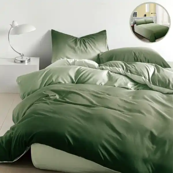 Lenjerie de pat cu elastic, imprimeu degrade, policoton, pat 1 persoana, 4 piese, verde, LDJ-2 Calitate înaltă