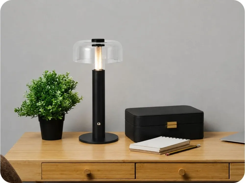 Lampă de masă LED reîncărcabilă neagră, 1W, 100lm, IP20, 3000K. Premium