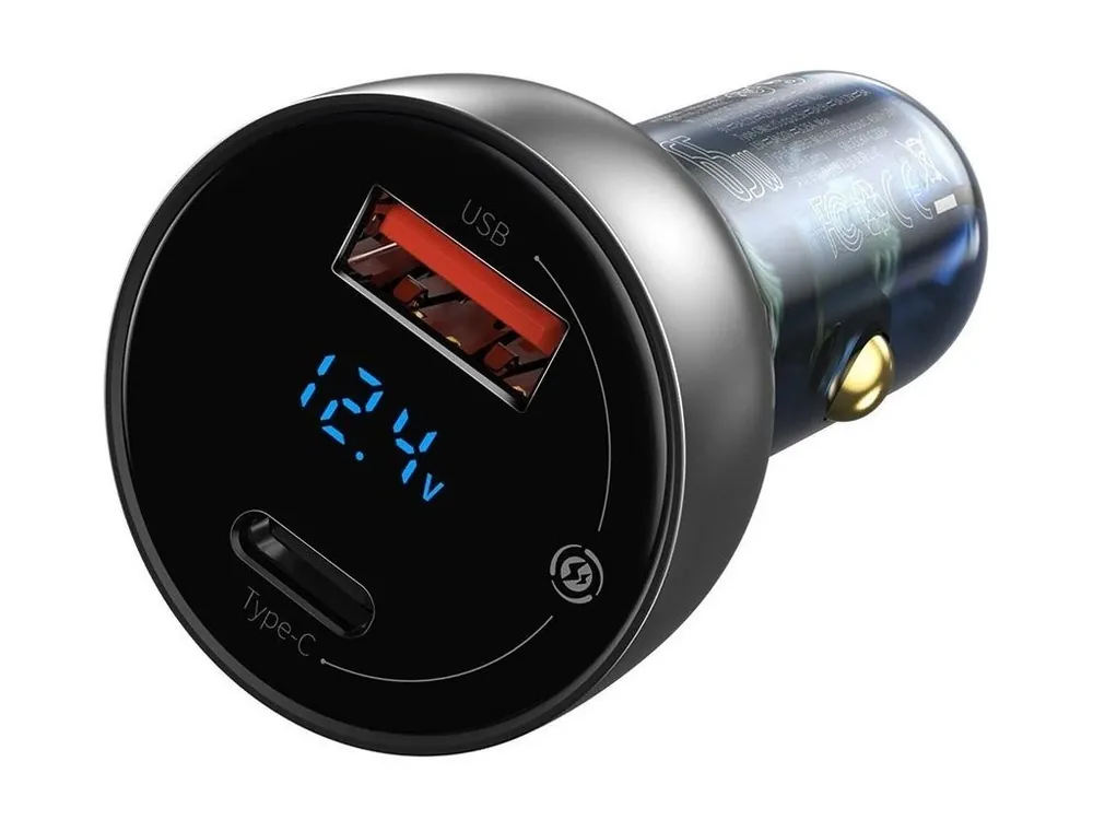 Lichidare de stoc Adaptor pentru încărcător auto Baseus, Display digital, QC+PPS, Dual Quick, 65W, gri [022885]