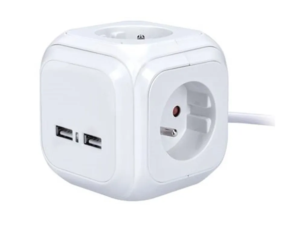 Expediere rapidă Prelungitor cub Solight, 4 prize, 230V, 2x USB, cablu 2m [PP145USB]