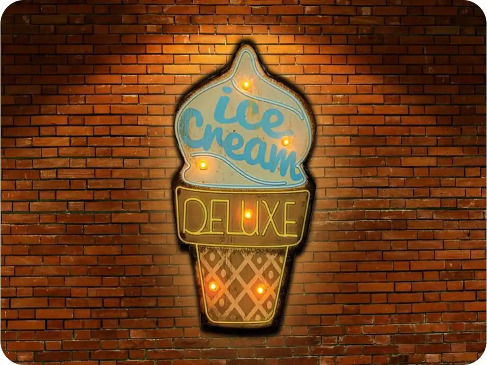 Plată securizată Semn metal retro LED Forever Light Ice Cream [RTV100461]