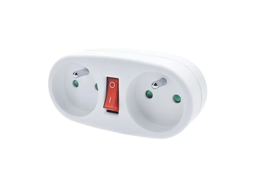Butuc Solight, 2 x 10A, alb, comutator [P107] Lichidare de stoc
