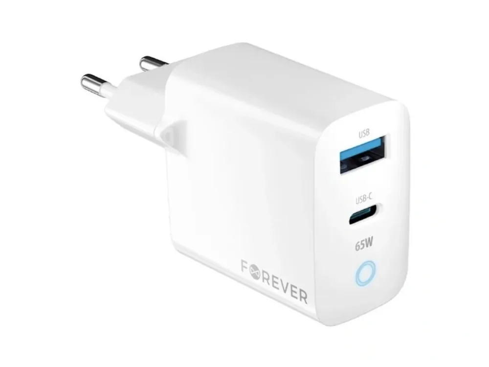 FOREVER ADAPTOR DE ÎNCĂRCARE GAN, PD, QC ÎNCĂRCĂTOR, 1X USB-C, 1X USB, 65W, ALB [GSM171397] Reducere extra