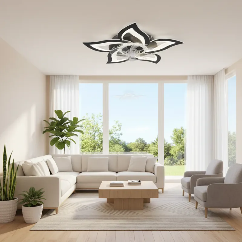 Calitate înaltă Lustra LED Ventilator ANEMO cu Telecomanda, 49W, D85cm, Lumina Rece/Neutra/Calda, Metal si Plastic, Negru
