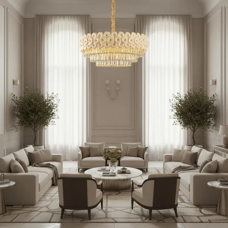 Cel mai vândut Candelabru Cristal PETAL Regalis 15xE14, D80 cm, Auriu, Inaltime Reglabila, Metal si Cristal
