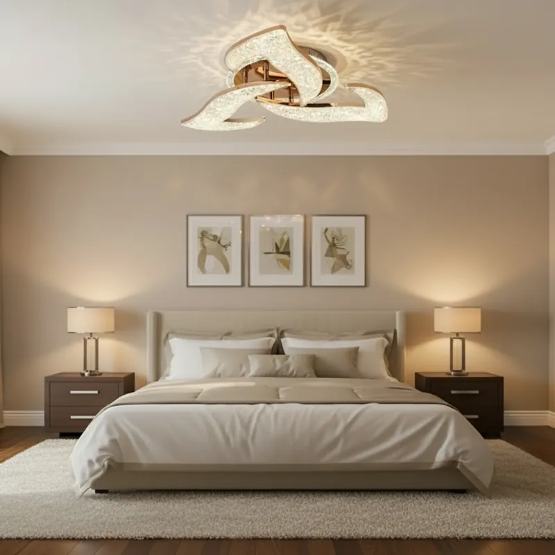 Noutate Lustra LED HALESA Eleganza cu telecomanda si cristal, 44W, 3 Surse, Lumina Rece/Calda/Neutra, Dimabila, Auriu