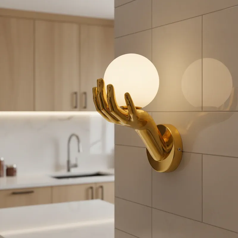 Aplica LED Decorativa MANO, 15x30cm, 1xE27, Sticla si Resina, Auriu Preț promoțional