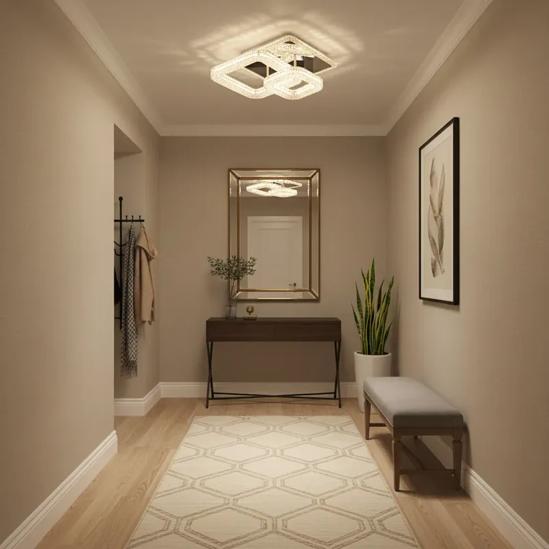 Livrare rapidă Lustra LED RENATO Petito cu telecomanda si cristal, 13W, 2 Patrate, Lumina Rece/Calda/Neutra, Dimabila, Alb