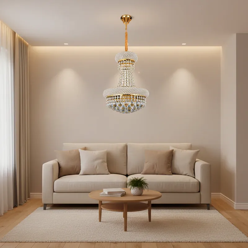 Preț mic Candelabru Cristal NUVOLA Elegenza, 12xE14, D50 cm, Auriu, Inaltime Reglabila, Metal si Cristal