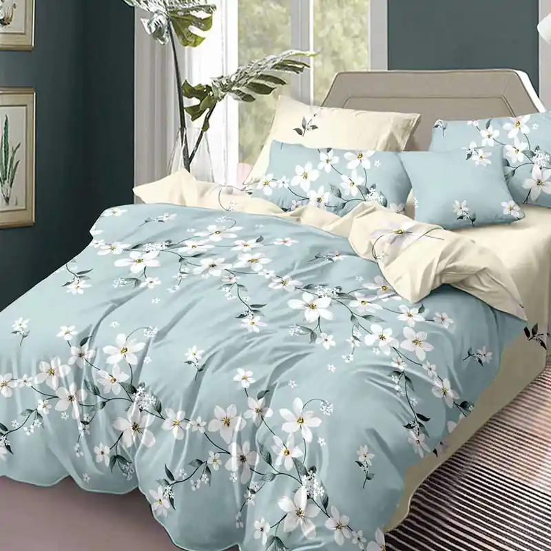 Lenjerie Finet cu 2 fete, Flori, Albastru, 6 piese F171 Chilipir