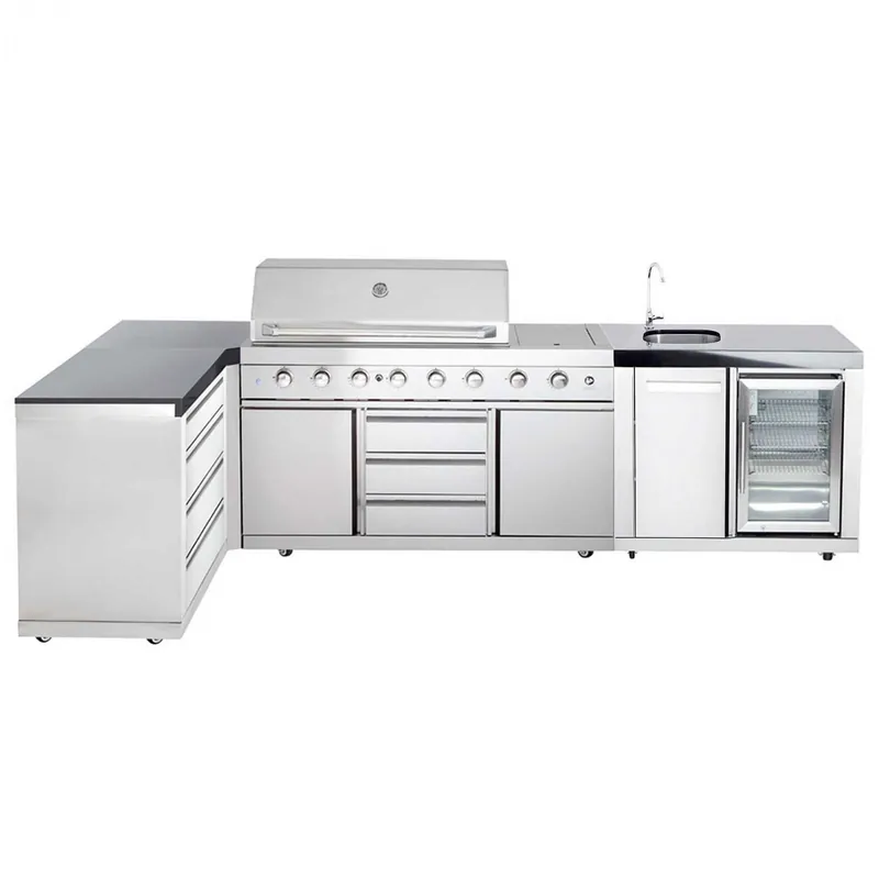 Bucatarie de exterior modulara, gratar, chiuveta, frigider, dulap cu sertare si blat de lucru compozit, ALL ‘GRILL 100930-V11 Preț promoțional