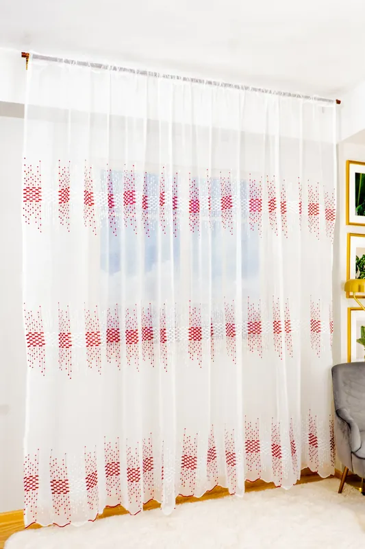 Preț redus Perdea din In Ritm Visiniu cu Alb 300x245cm cu Rejansa - PERD073D_300X245_D2_02_ATL