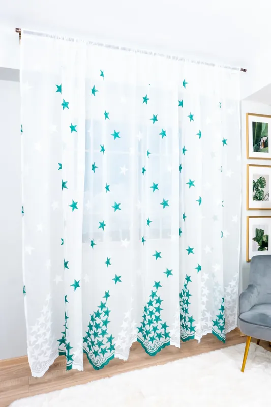 Lichidare de stoc Perdea din In cu Stelute Verde Menta 300x245cm cu Rejansa - PERD0146_300X245_E1_01_ATL