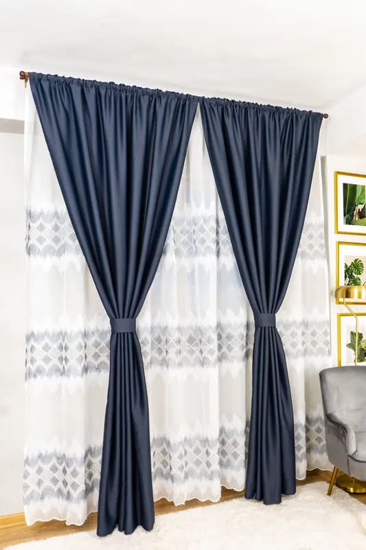 Set Salvador - Perdea din In Echilibru Gri Plumb cu Alb PERD071C_300X245_D4_12_ATL si Draperii Blackout Gri Plumb Inchis - BOTD048_100X245_C3_08_ATL cu Rejansa Set_ATL Cumpără online