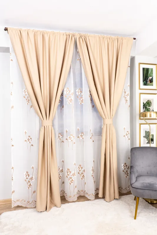 Set Alania - Perdea din In Dalia Cappuccino PERD158_300X245_D1_10_ATL si Draperii Blackout - Coffee - BOTD002_100X245_C1_08_ATL cu Rejansa Set_ATL Calitate înaltă