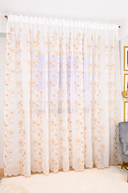 Perdea Flori Delicate Crem cu Bej - PERD0133A_PLC Preferatul clienților