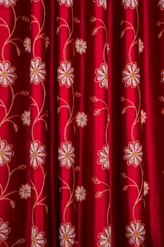 Draperie Brodata Flori de Dor Visiniu Intens - BOTD023B_PLC Reducere