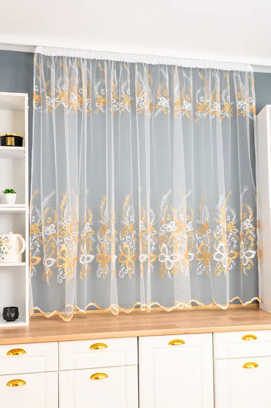 Perdea de Bucatarie Sofia cu Fluturi Aurii - PERDB173_PLC Reducere extra