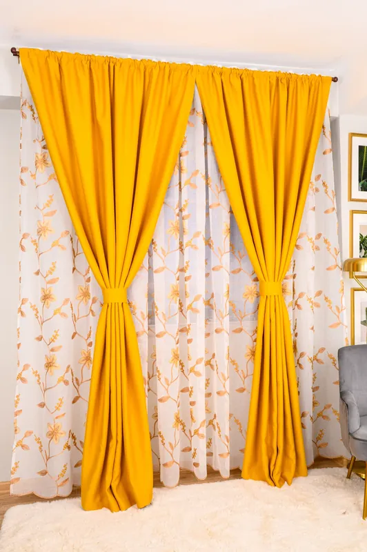 Set Cehia - Perdea Flori de Gradina Coffee cu Crem si Draperie Blackout Cappuccino Gold Reducere specială