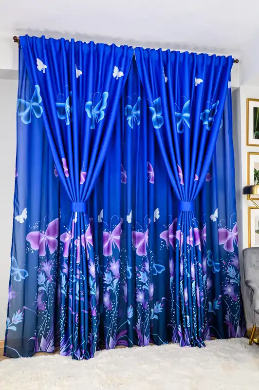 Expediere rapidă Set Blue Butterfly - Draperie Blackout si Perdea Matase