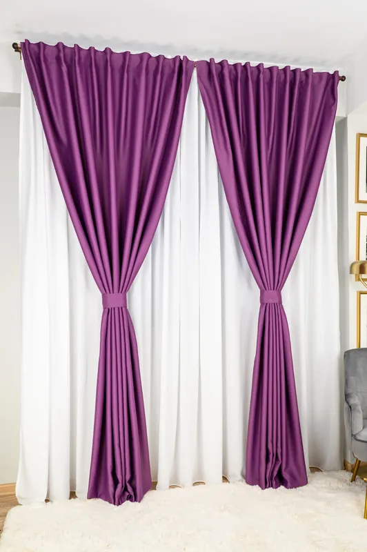 Noutate Set Elegance - Perdea din Matase Alba si Draperie Blackout Turcoaz Elegant