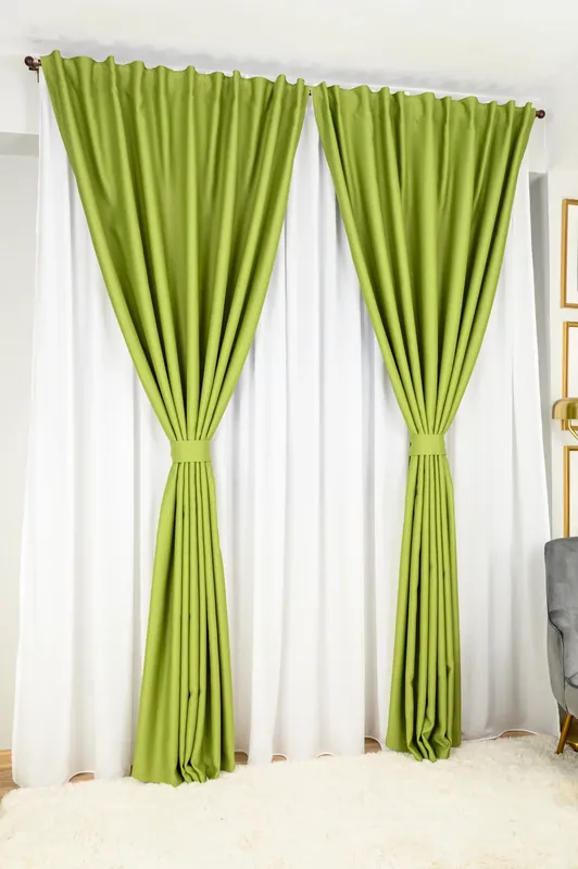 Set Damaris - Perdea din Matase Alba si Draperie Blackout Verde Olive Reduceri