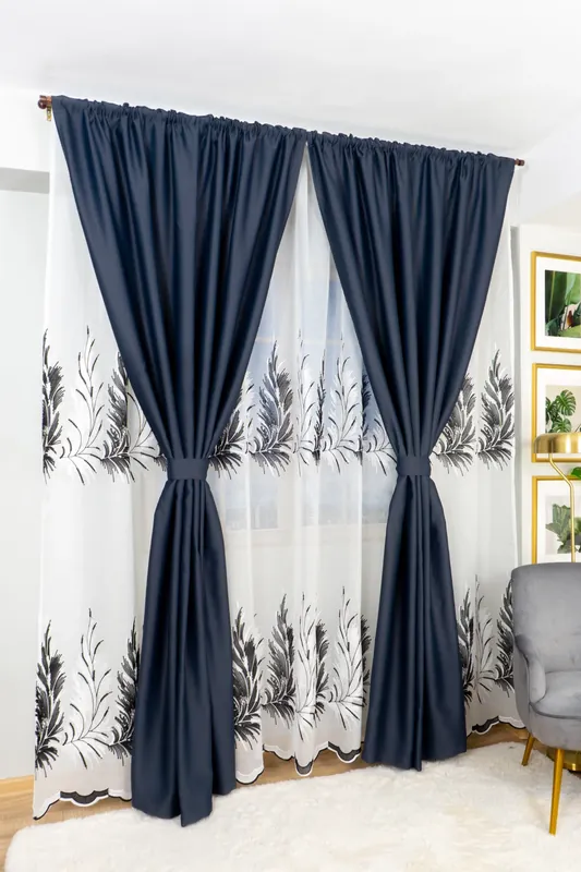 Set Afina - Perdea din In Alma Negru Regal PERD044C_300X245_D3_10_ATL si Draperii Blackout Gri Plumb Inchis - BOTD048_100X245_C3_08_ATL cu Rejansa Set_ATL Doar azi
