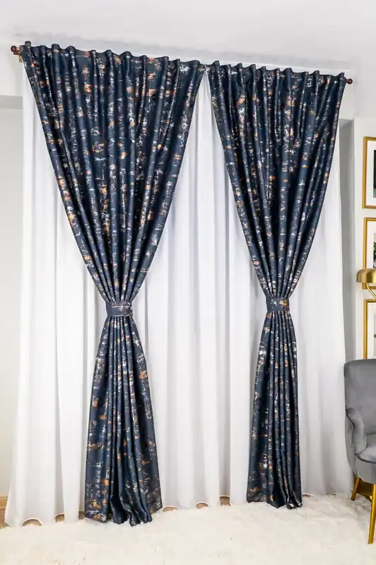Set Joana - Perdea Matase Alba Nobila si Draperie Blackout Find Gold Gri Inchis Ultima șansă
