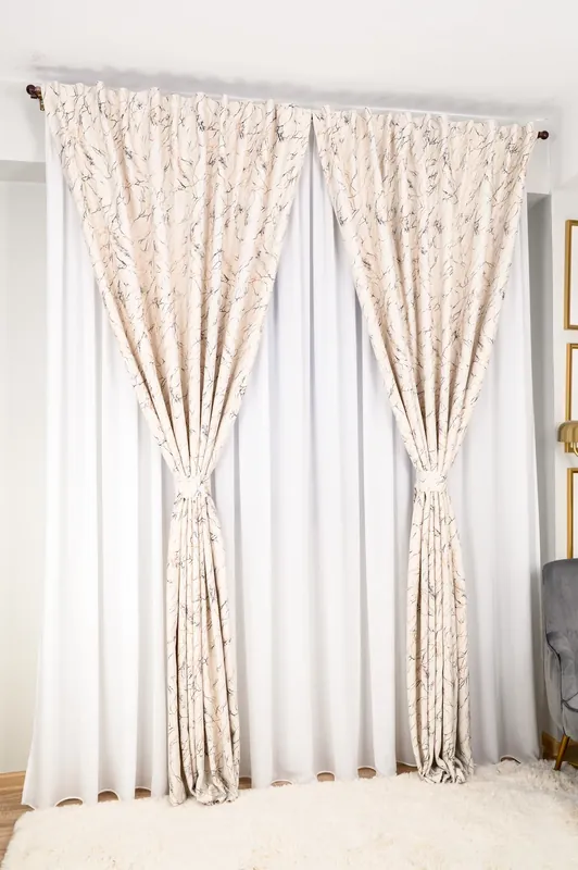 Ultima șansă Set Polina - Perdea Matase Alba Nobila si Draperie Blackout Find Gold Line Crem