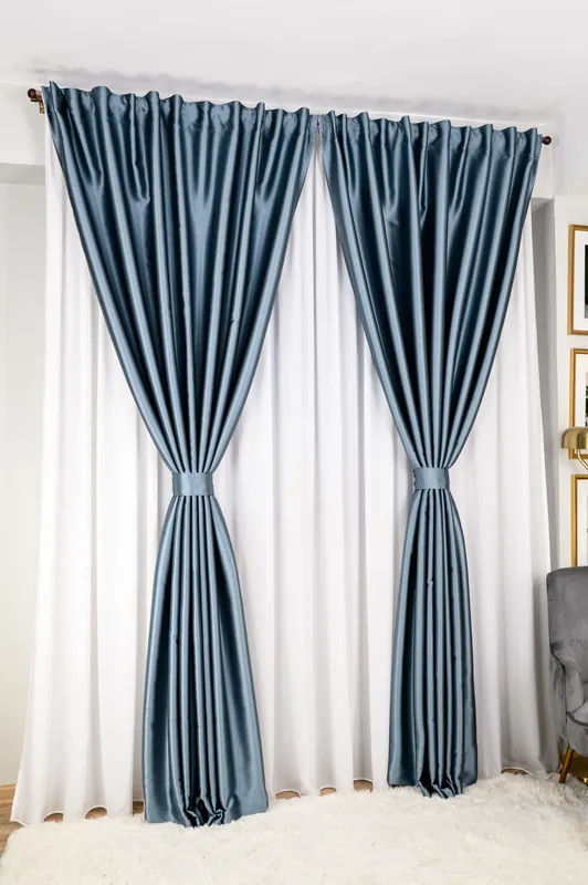 Set Kenya - Perdea Matase Alba Nobila si Draperie Blackout 100% Perfect Gri Metalizat Calitate înaltă