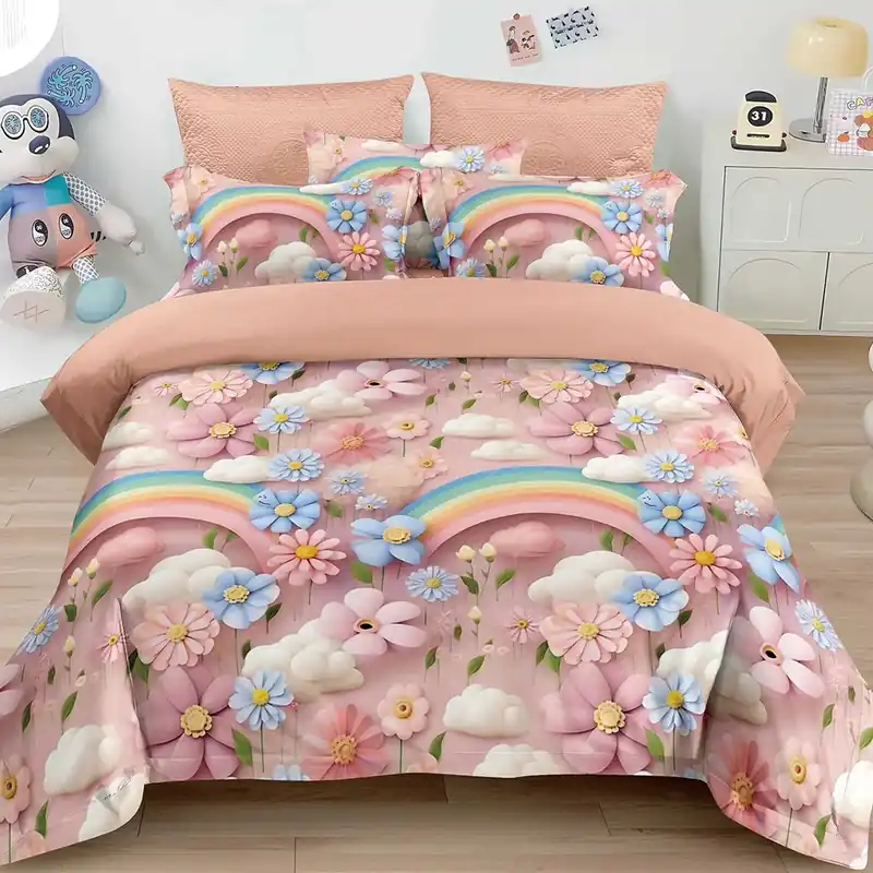 Super ofertă Lenjerie 6 Piese Bumbac Finet 5D - Curcubeul Floral - LFDS_A141D