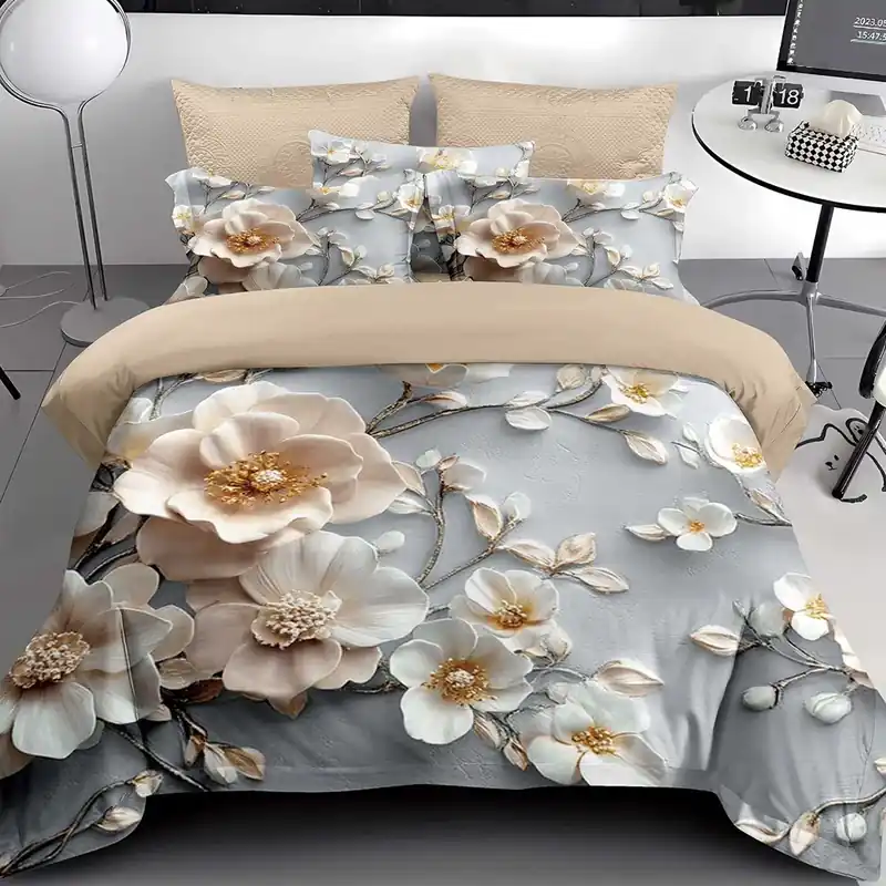 Lenjerie 6 Piese Bumbac Finet 5D - Flori de Porțelan - LFDS_A142D Premium