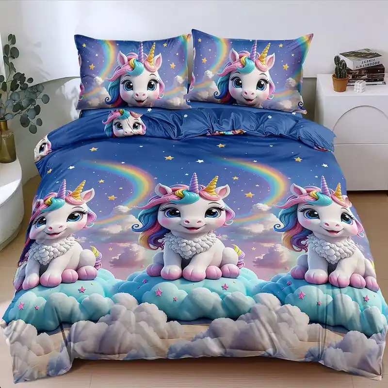 Lenjerie Bumbac Satinat 4 Piese - Unicorn Magic - LBDP_H084C Reducere extra