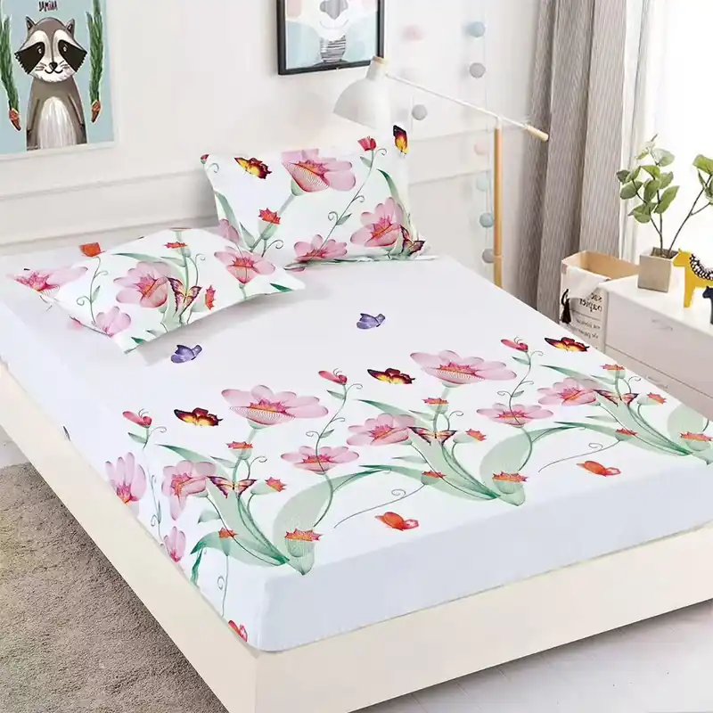 Cearceaf din Finet cu Elastic - 180x200 + 2 Fete Perna - Flori de Primavara - CEFJ_L024B Vezi acum