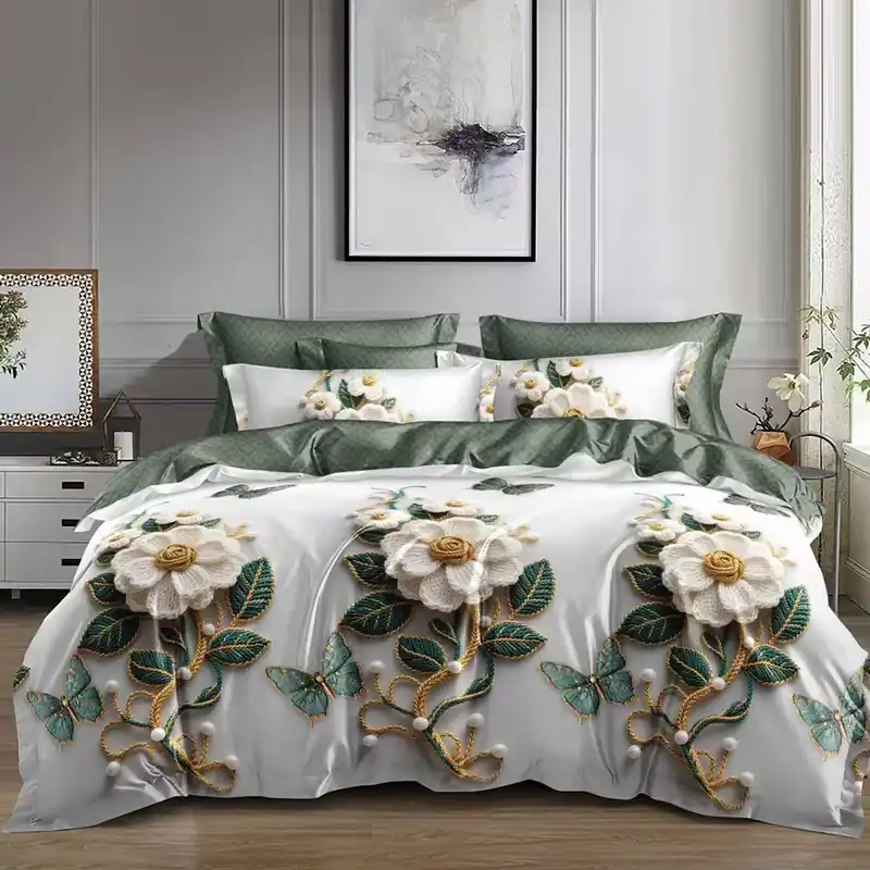 Ultima șansă Lenjerie Bumbac Satinat cu Elastic 4 Piese - Serenity Green - LBDEM_G029C