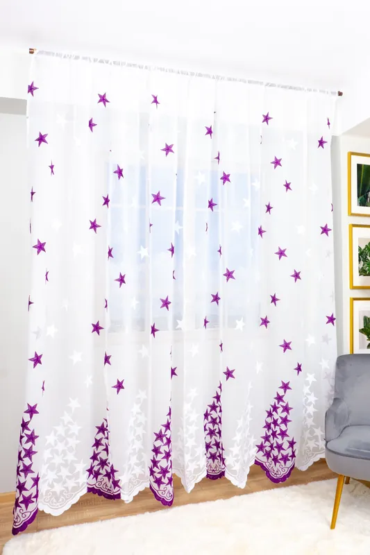 Preț promoțional Set 2 Perdele din In cu Stelute Mov 100x245cm cu Rejansa - PERD014B_100x245_ATL