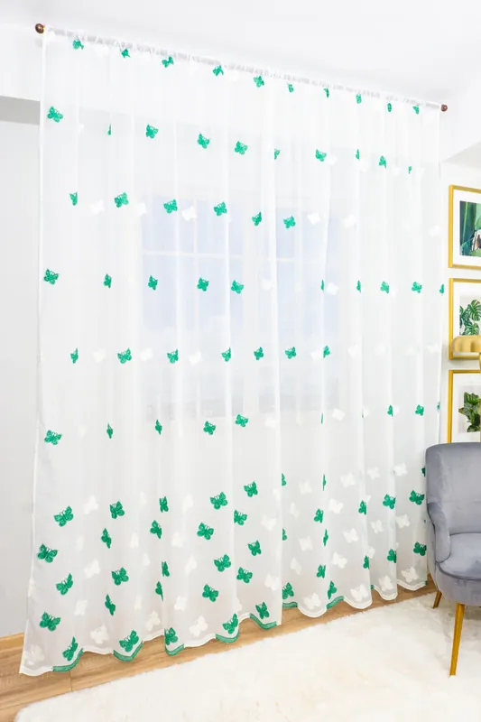 Set 2 Perdele din In cu Fluturi Verde Smarald 150x245cm cu Rejansa - PERD043B_150x245_ATL Discount