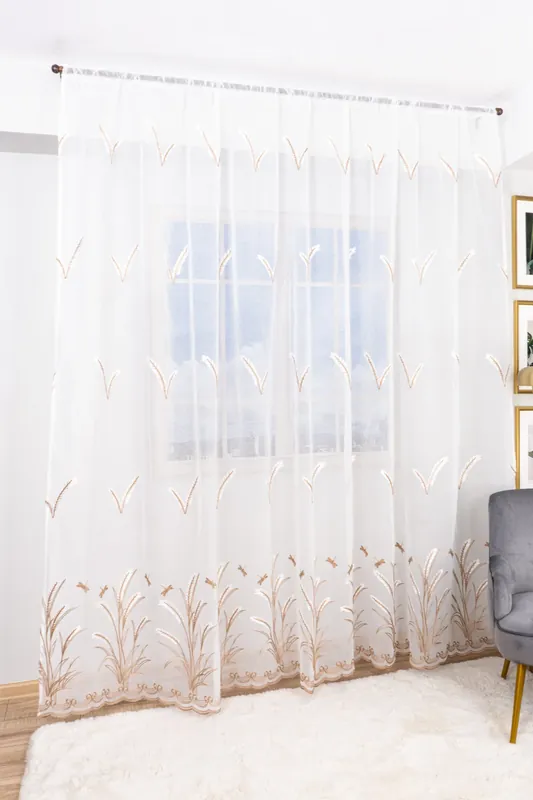 Set 2 Perdele din In Valeria Cappuccino 100x245cm cu Rejansa - PERD095B_100x245_ATL Super ofertă