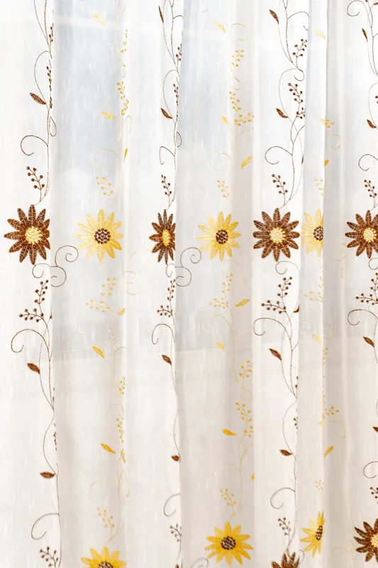 Set 2 Perdele din In Floare de Colt Maro cu Bej 100x245cm cu Rejansa - PERD0110A_100x245_ATL Expediere rapidă