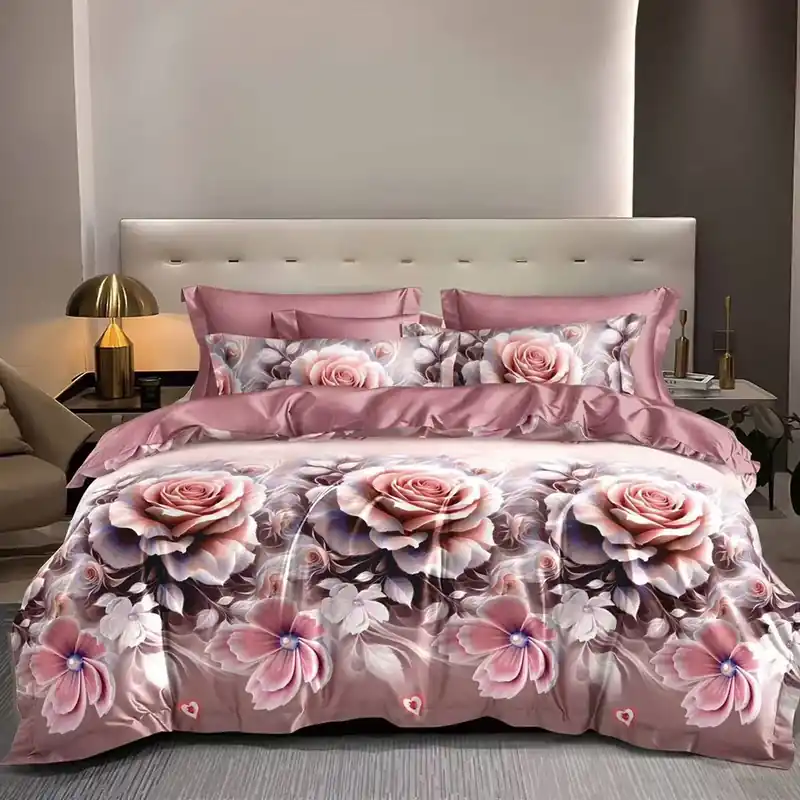Lenjerie Bumbac Satinat cu Elastic 4 Piese - Rose Gold - LBDEM_G031C Doar azi