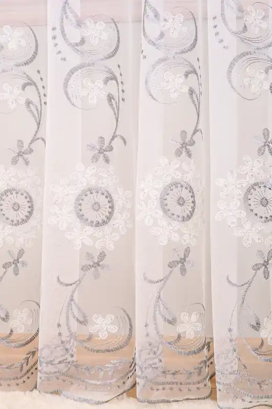 Perdea Brodata Royal Flower Silver - PERD190_PLC Cel mai bun preț