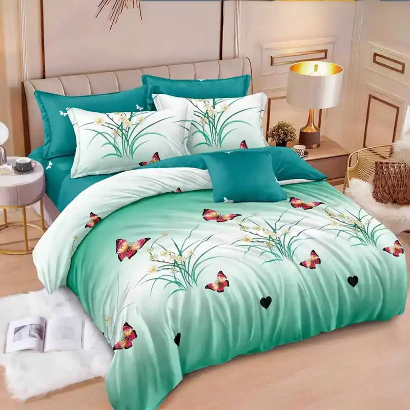 Premium Lenjerie Finet 6 Piese - Verde cu Fluturi - LFN_A049D